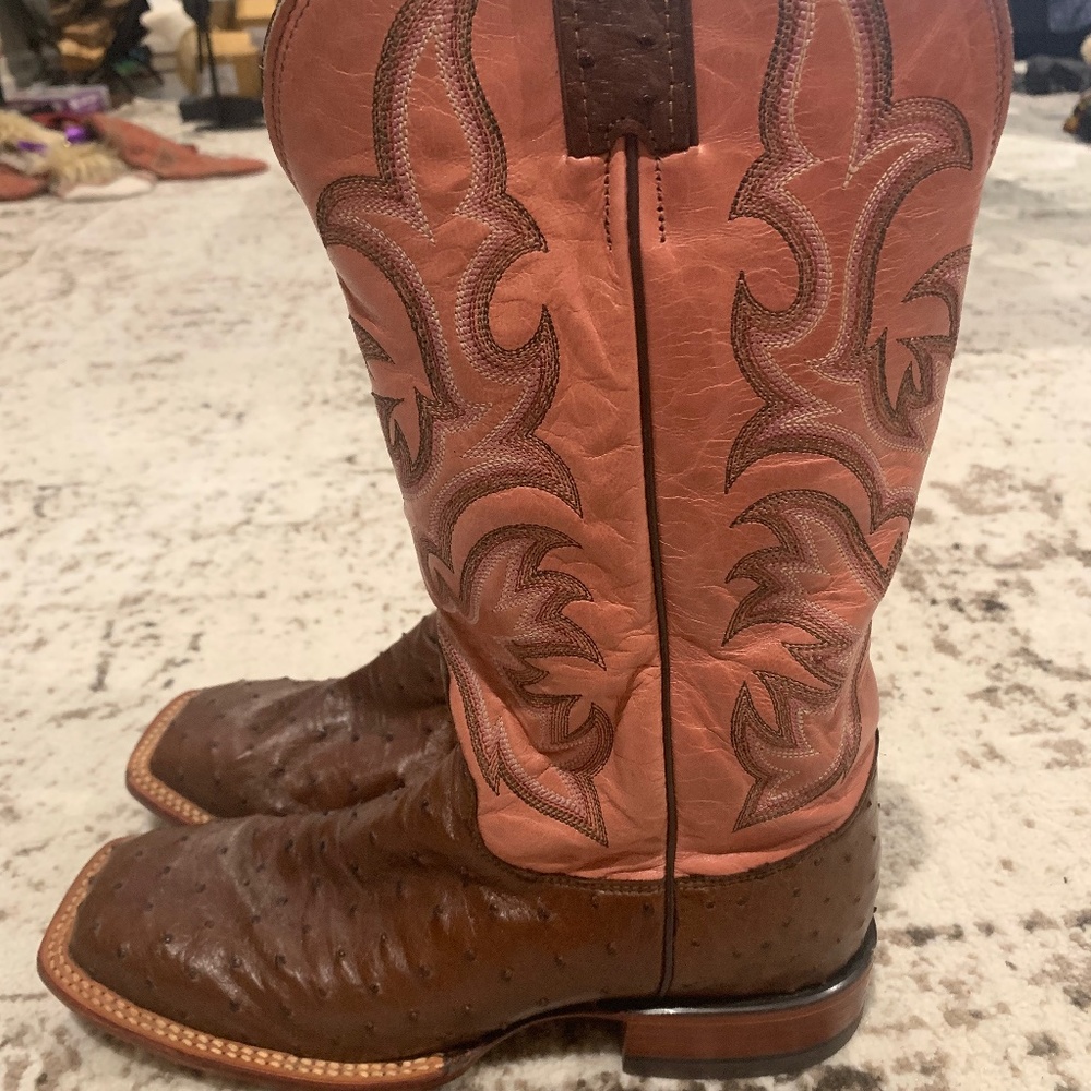 Justin’s Brown and Pink Square Toed Boots